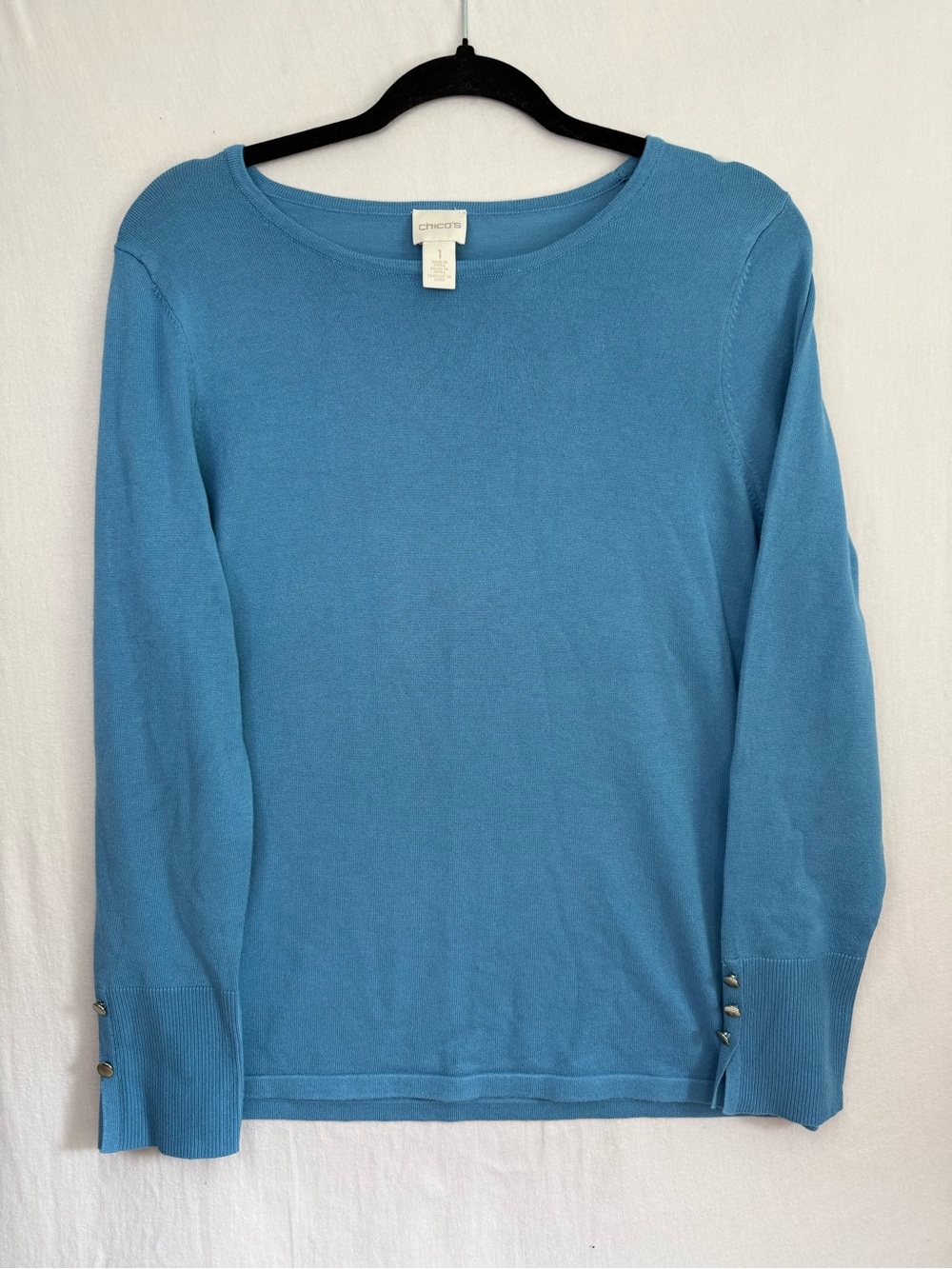 Chico's Sky Blue Long-Sleeve Crewneck Sweater Size M (Chicos 1)